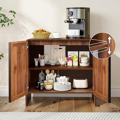 BERRYMERRY 2 Door Fluted Sideboard Buffet Cabinet with Storage, Modern Wood Cabinet with Adjustable Shelves for Living Room, Dining Room (Brown 6 Doors)