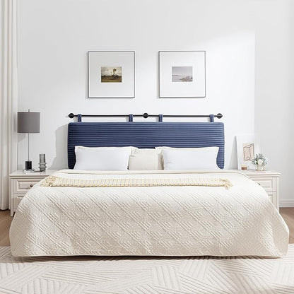 UEV King Headboard Only, Wall Mounted Hanging Upholstered Bed Head Board, Modern Vertical Channel Design of Fine Flannel, Elegant Dark Blue Fluted Headboard for Bedroom (Dark Blue, King Size)