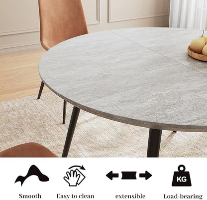 43.3"-59.1" Extendable Round Dining Table Set, Wooden Round Table for 4-6 Person, Walnut Coffee Table w/Scratch-Resistant Tabletop