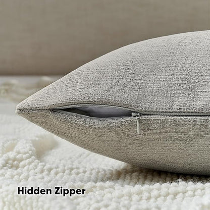 FUTEI Smoke Gray Chenille Decorative Throw Pillow Covers 24x24 Inch Set of 2,Soft Cozy Faux Linen Textured European Pillow Shams,Farmhouse Home Decor for Couch Living Room