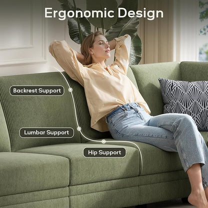 Wanderwell Oversized Modular Sectional Sofa, 6-Seater U Shaped Couches with Movable Ottoman,Corduroy Sectional Couch with Wide and Deep Seats Suitable for Living Room,Bedroom,Apartment (Olive, U-9)
