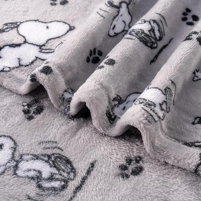 Berkshire Blanket Peanuts® VelvetLoft® Cute Character Snoopy Plush Blanket,Peanuts Poses and Paws Grey,King 90 in x 108 in (Official Peanuts® Product)