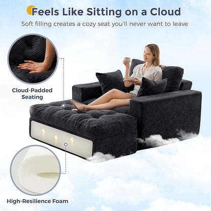 MAXYOYO Modular Sectional Chaise Lounge Sofa, Upholstered Lounge Chair with Ottoman, Comfy Couch with Layered Cushion, Tufted Upholstered Sleeper Chair for Living Room, No Assembly, Black