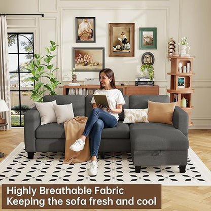 ZeeFu Sectional and Sofa Couches for Living Room - 78'' 3 Seater L-Shaped Modular Couch with Storage Ottoman - Modern Velevt Fabric Upholstered Sofa Set for Small Space Apartment Office