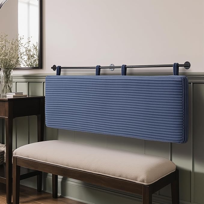 UEV Queen Headboard Only, Wall Mounted Hanging Upholstered Bed Head Board, Modern Vertical Channel Design of Fine Flannel, Elegant Dark Blue Fluted Headboard for Bedroom (Dark Blue, Queen Size)