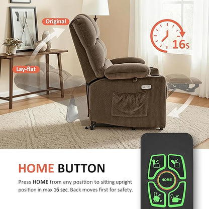 MCombo Dual Motor Power Lift Recliner Chair with Massage and Heat for Elderly People, Infinite Position, USB Ports, Cup Holders, Fabric 7679 (Medium, Brown)
