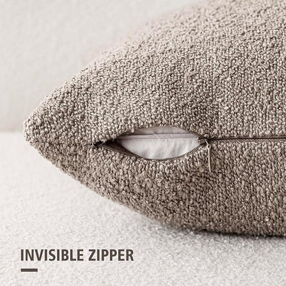 Foindtower Pack of 2 Textured Boucle Throw Pillow Covers Accent Solid Pillow Cases Cozy Soft Decorative Couch Cushion Case for Chair Sofa Bedroom Living Room Home Decor 18x18 Inch Light Taupe