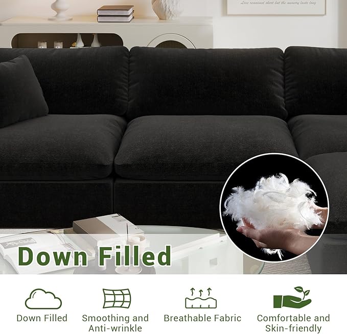 Cloud Modular Sectional Sofa,2 Seat Down Filled Sofa 78.6" Minimalist Sofa,Cover Washable and Replaceable Couches for Living Room,Sectional Sofa Deep Seat Black