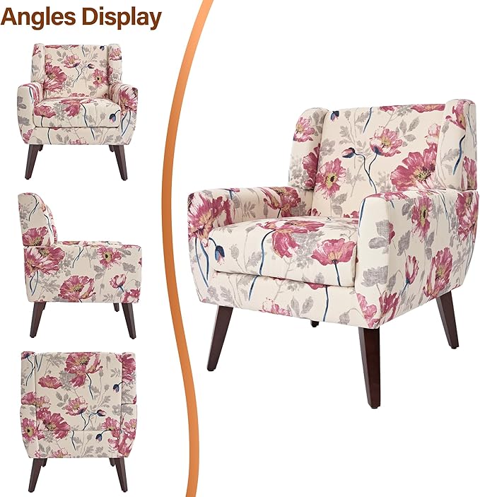 Accent Chairs Set of 2, Modern Fabric Armchairs for Living Room, Comfy Upholstered Arm Chairs Tufted for Indoor Bedroom Office Room (Pattern White)
