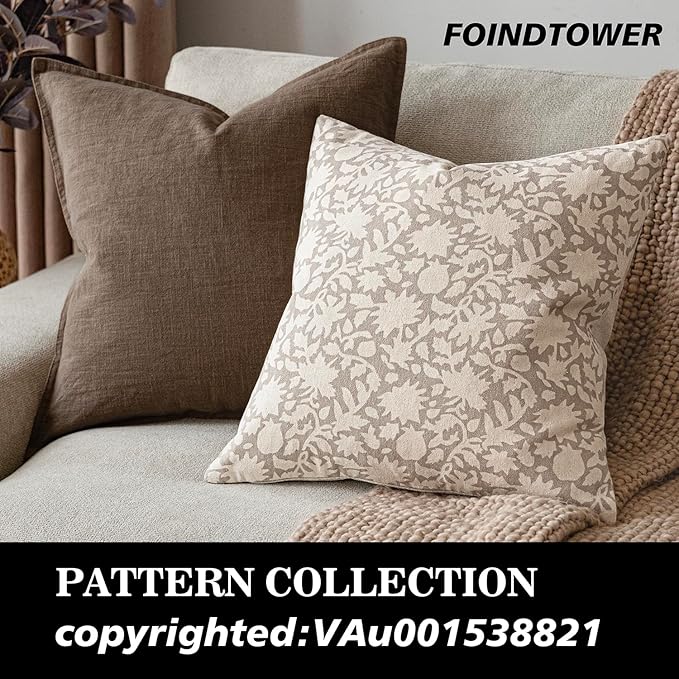Foindtower Set of 2 Decorative Neutral Floral Throw Pillow Covers Accent Farmhouse Cushion Covers Boho Vintage Pillowcase for Couch Sofa Bedroom Living Room Home Decor,18×18 Inch,Ivory Beige