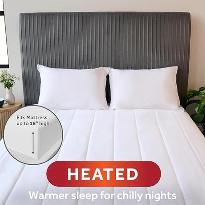 Sunbeam Electric Heated Mattress Pad Restful Quilted Extra-Cozy Fabric 12 Heat Settings 12-Hour Auto Shut-Off Deep Pocket Fit Machine Washable Twin 75" x 39"