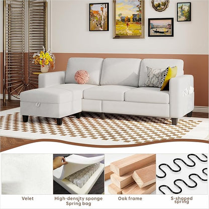 Youmumeub 79''Sectional Couch Couches for Living Room - L-Shaped 4-Seater Deep Sectional Sofa,Removable Covers,Suitable for The Living Room, Apartment or Office-White
