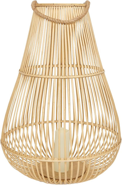 Alpine Corporation IWY108HH-L Outdoor Bamboo Lantern with LED Candle, Brown Finish for Patio and Garden Decor, 33" Tall