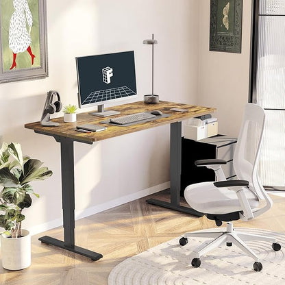 FLEXISPOT E6 3 Stages Dual Motor Electric Standing Desk 48x30 Inch Whole-Piece Board Height Adjustable Electric Sit Stand Desk(Black Frame + Special Walnut Top, 2 Packages)