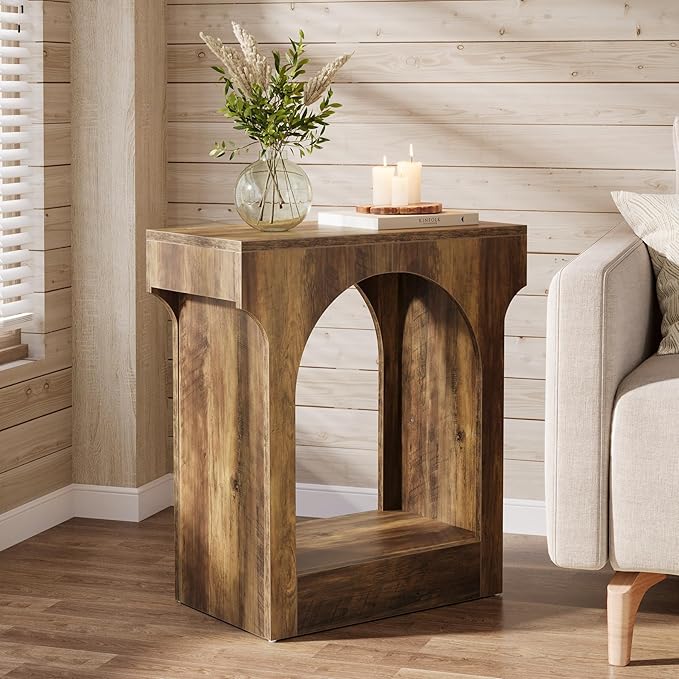 Tribesigns Wood End Table Set of 2, Side Table with Storage Space for Living Room, Narrow Nightstand for Bedroom, Rustic Brown