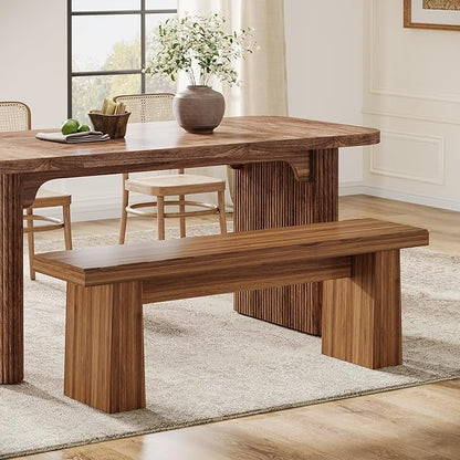 Tribesigns Wooden Dining Bench, 47-Inch Long Kitchen Bench with Sturdy Frame for Dining Room, Entryway, Living Room, Hallway, Easy Assembly (Brown)