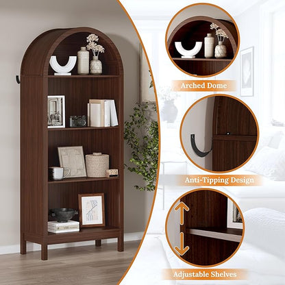 70" Tall Arched Shoe Cabinet, 7-Tier Shoe Rack with 3 Adjustable Shelves, Large Freestanding Shoe Organizer for Entryway, Closet, Hallway, Living Room (Walnut Brown)