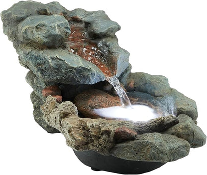Alpine Corporation 20" Long Indoor/Outdoor River Rock Waterfall Tabletop Fountain with LED Lights