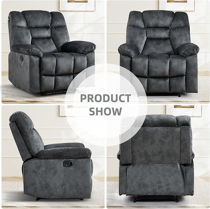 EBELLO Set of 2 Manual Recliner Chair for Adults with Soft Padded Headrest and Backrest, Overstuffed Single Recliner Sofa Chair for Living Room, Green Grey