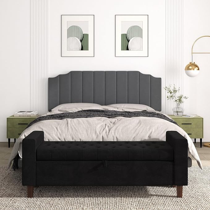 King Size Headboard Only, Velvet Wall Mounted Headboard King/California for Adjustable Bed Modern Upholstered Head Board Easy Assembly, Dark Gray