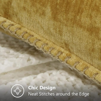 decorUhome Chenille Soft Throw Pillow Covers 26x26 Set of 2, Farmhouse Velvet Neutral Decorative Euro Pillow Covers with Stitched Edge for Couch Sofa Bed Home Decor, Mineral Yellow