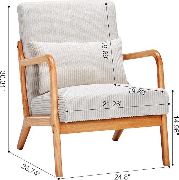 Accent Chairs, Set of 2 Mid-Century Modern Chair with Pillow, Armchair with Solid Wood, Reading Relaxing Leisure Chair for Living Room,（Beige）