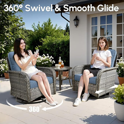 8 PCS Patio Outdoor Furniture Set with Swivel Rocking Chairs,All Weather Wicker Rattan Patio Seating Sofa and Chairs Set,Outdoor Conversaiton Sets for Deck Yard Prrch Garden Poolside,Blue