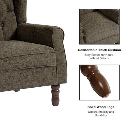Accent Chair, Upholstered Armchair with Button Tufted High Back & Solid Wood Legs, Comfy Wingback Reading Single Sofa Chair for Small Spaces, Living Room, Bedroom (Taupe, Set of 1)
