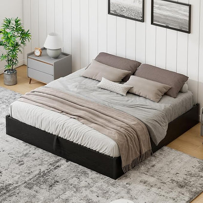 Queen Size Lift-Up Storage Platform Bed Frame, Metal Bed Frame with Wooden Slats Support, Spacious Underneath Storage, No Box Spring Required, Noise-Free, Black