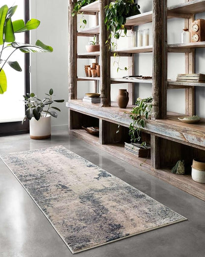 Loloi Teagan Collection TEA-07 Natural/Denim 5'-3" x 7'-6" Area Rug, Large, Soft Neutral Rug, High-Traffic for Living Room, Bedroom, Home Office, Dining Area