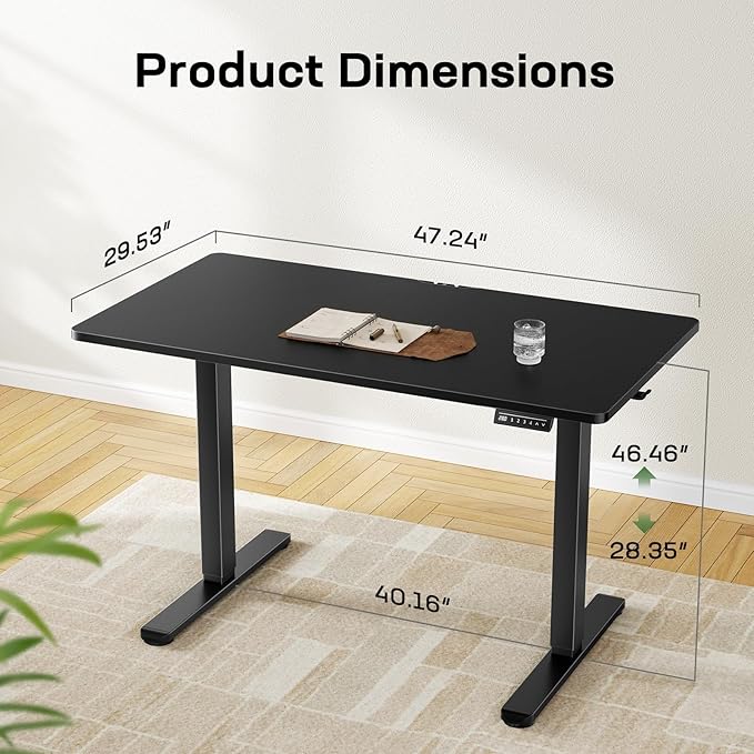 Marsail Electric Standing Desk with One-Piece Desktop,48 x 30 inch Height Adjustable Office Gaming Computer Desk with Deeper Tabletop, Home Office Stand up Desk with 4 Memory Presets, (2 Packages)