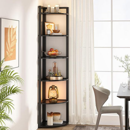Tribesigns 6 Tier Corner Shelf, 70.9 Inch Tall Corner Bookshelf Small Bookcase Modern Corner Shelving Unit Storage Rack for Living Room, Home Office, Kitchen, Small Space (Black)