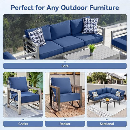 Luxury 6" Outdoor Cushions for Patio Furniture, 24x24x6" Thick Seat Cushion Set of 2, Fade Resistant Couch Chair Replacement Cushions High Density Deep Wicker Chair Cushion w/ Removable Cover, Blue
