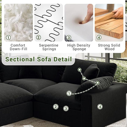 Modular Sectional Sofa,Extra Comfty Deep-Seat-Filled Couch,Black 6 Seat U Shape Sofas with Movable Ottoman,Modern Couches for Living Room, Apartment, Office,Small Space