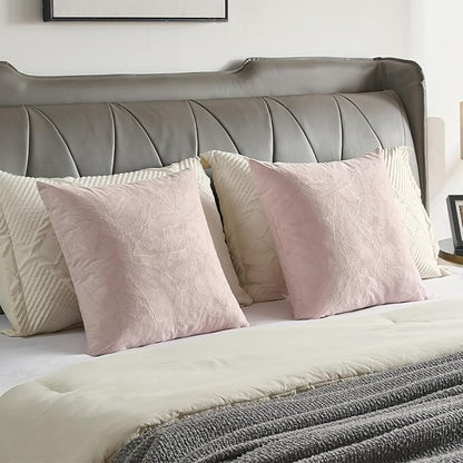 FUTEI Pink Velvet Throw Pillow Covers 12x20 Inch Set of 2,Soft Embossed Leaf-Relief Textured Lumbar Pillow Cases,Natural Home Decor for Couch Living Room