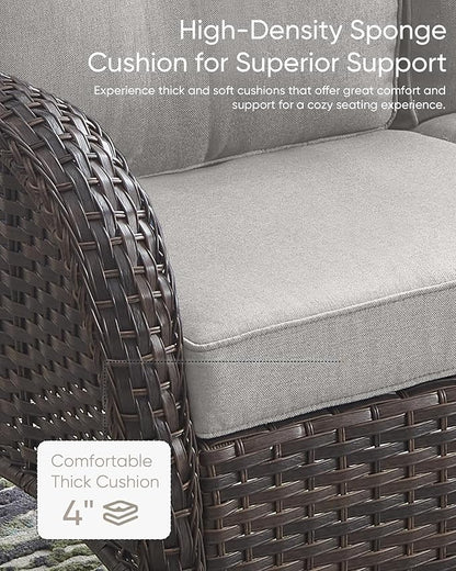 HUMMUH Outdoor Patio Couch-Outdoor Rattan Couch with Thick Cushions Outdoor Sofa for Deck Lawn Porch Balcony Poolside-Brown/Beige