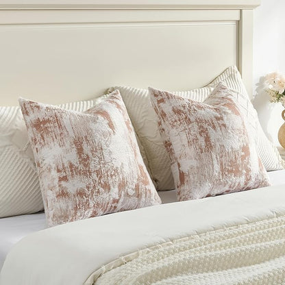 FUTEI Rust White Decorative Throw Pillow Covers 18x18 Inch Set of 2,Soft Faux Cashmere Jacquard - Textured & Cozy Cushion Case,Modern Home Decor for Couch Bed Living Room