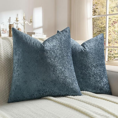 FUTEI Navy Flannel Throw Pillow Covers 26x26 Inch Set of 2,Soft Dimensional Textured Euro Pillow Shams,Modern Home Decor for Couch Living Room