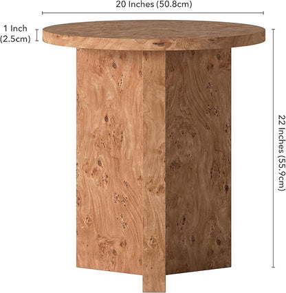 Henn&Hart 20" Scandinavian Round Wooden End Table, Side Table, Nightstand with X-Base for Living Room, Office, Family Room, or Bedroom, Honey Burl
