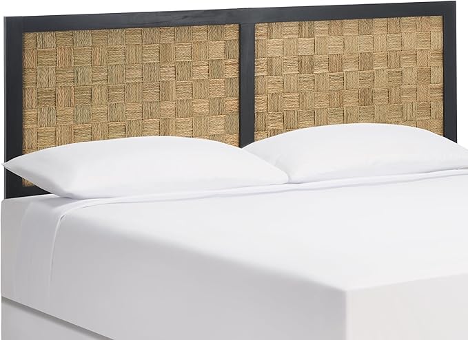 SAFAVIEH Home Collection Halvor Rattan King Size Headboard Solid Wood Black Frame & Natural Brown