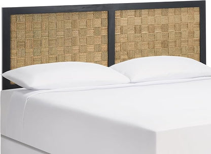 SAFAVIEH Home Collection Halvor Rattan King Size Headboard Solid Wood Black Frame & Natural Brown