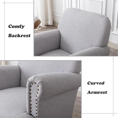 Linen Accent Chairs Set of 2 Mid-Century Modern Living Room Armchair with Nailhead Trim & Wood Legs Comfy Upholstered Single Sofa Chair for Lounge/Bedroom/Reception, Grey