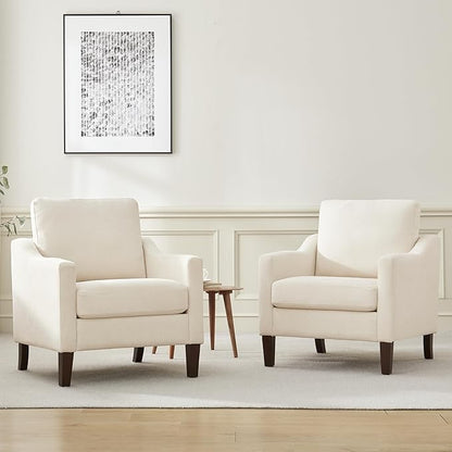 VKNOW Mid Century Modern Accent Chair, Upholstered Living Room Chairs Armchair for Bedroom, Comfy Reading Accent Chairs with Wood Legs for Living Room, Beige