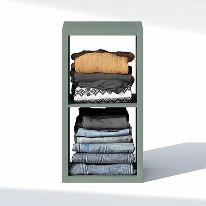 Furinno Cubic Closet Organizers and Storage, 2-Cube Closet Organizer, Open Shelf Closet Storage, Extra Thick Frame for Wardrobe, Bedroom, Living Room, Sage Green