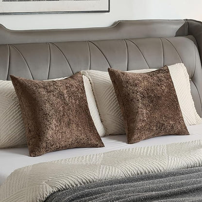 FUTEI Dark Coffee Flannel Throw Pillow Covers 26x26 Inch Set of 2,Soft Dimensional Textured Euro Pillow Shams,Modern Home Decor for Couch Living Room