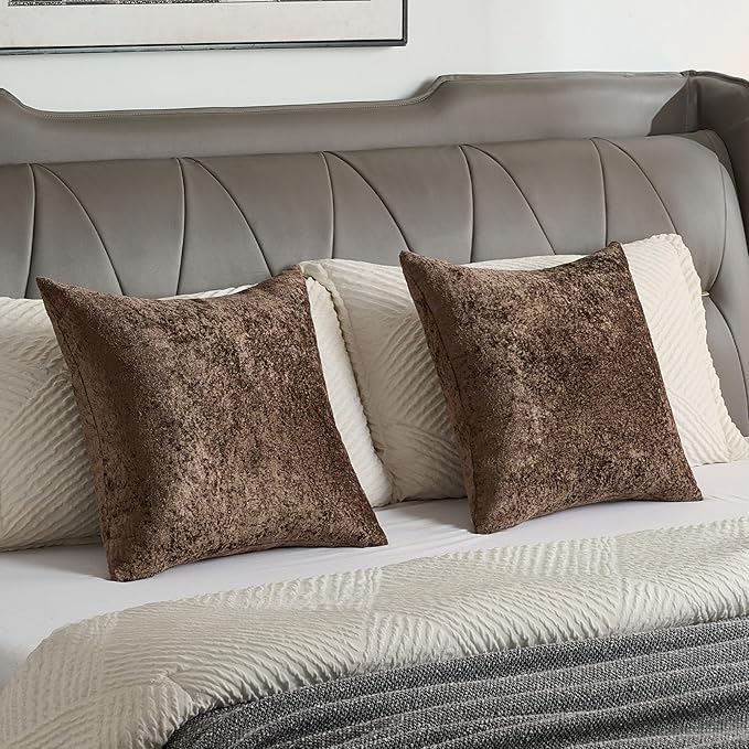 FUTEI Dark Coffee Flannel Throw Pillow Covers 18x18 Inch Set of 2,Soft Dimensional Textured Cushion Cases,Modern Home Decor for Couch Living Room