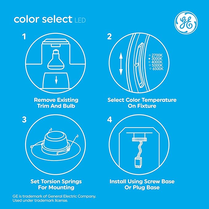 GE Color Select LED Recessed Downlight Fixture with Swivel Head, RS6 Indoor Floodlight, 6-Inch, Multiple Color Temperatures, 75 Watt Replacement (3 Pack)