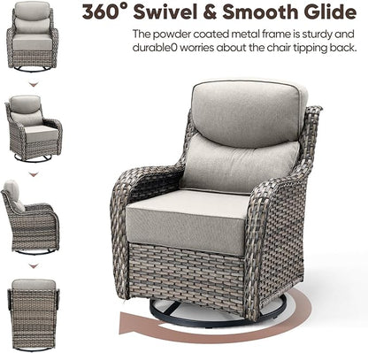 Swivel Patio Chairs Set of 2 with 6" Thick Cushion - Wicker Outdoor Swivel Rocker Patio Chairs, High Back Comfortable Outdoor Glider Chairs 360° Rotation Glider Gray Wicker - Beige Cushion
