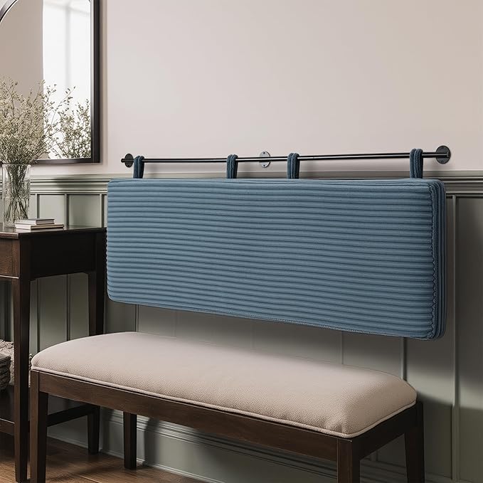UEV King Headboard Only, Wall Mounted Hanging Upholstered Bed Head Board, Modern Vertical Channel Design of Fine Flannel, Elegant Blue Fluted Headboard for Bedroom (Lake Blue, King Size)