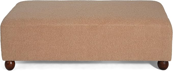Christopher Knight Home Rika 48" Comfy Boucle Upholstered Bedroom Bench, Ottoman Bench with Rounded Wooden Legs, Spacious Seating, Long Footstool for Living Room, Entryway Bench, Tan Brown